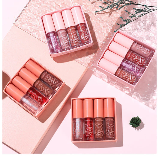 4 PCS Non-stick Lip Gloss, Lightweight, Long-Lasting Gift Box Lipstick Makeup