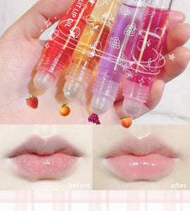 6 PCS Fruit Flavor Moisturizing Lip Oil Roller, Shiny Lip Balm, Glossy Lipstick Makeup