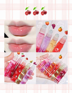 6 PCS Fruit Flavor Moisturizing Lip Oil Roller, Shiny Lip Balm, Glossy Lipstick Makeup