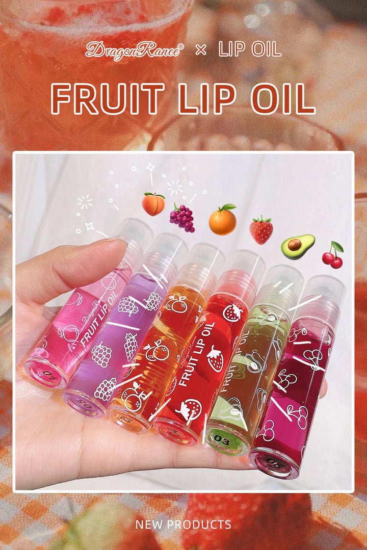 6 PCS Fruit Flavor Moisturizing Lip Oil Roller, Shiny Lip Balm, Glossy Lipstick Makeup